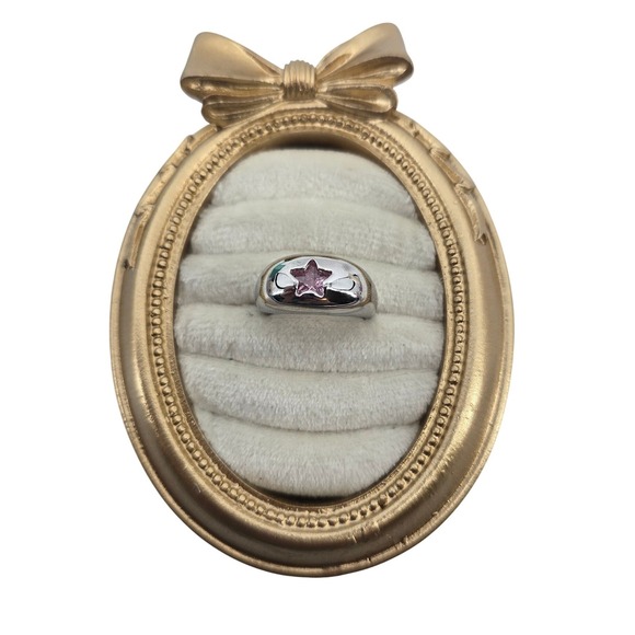Unbranded Jewelry - Dome Ring Womens Size 8 Star Inset Pink CZ Silver Tone